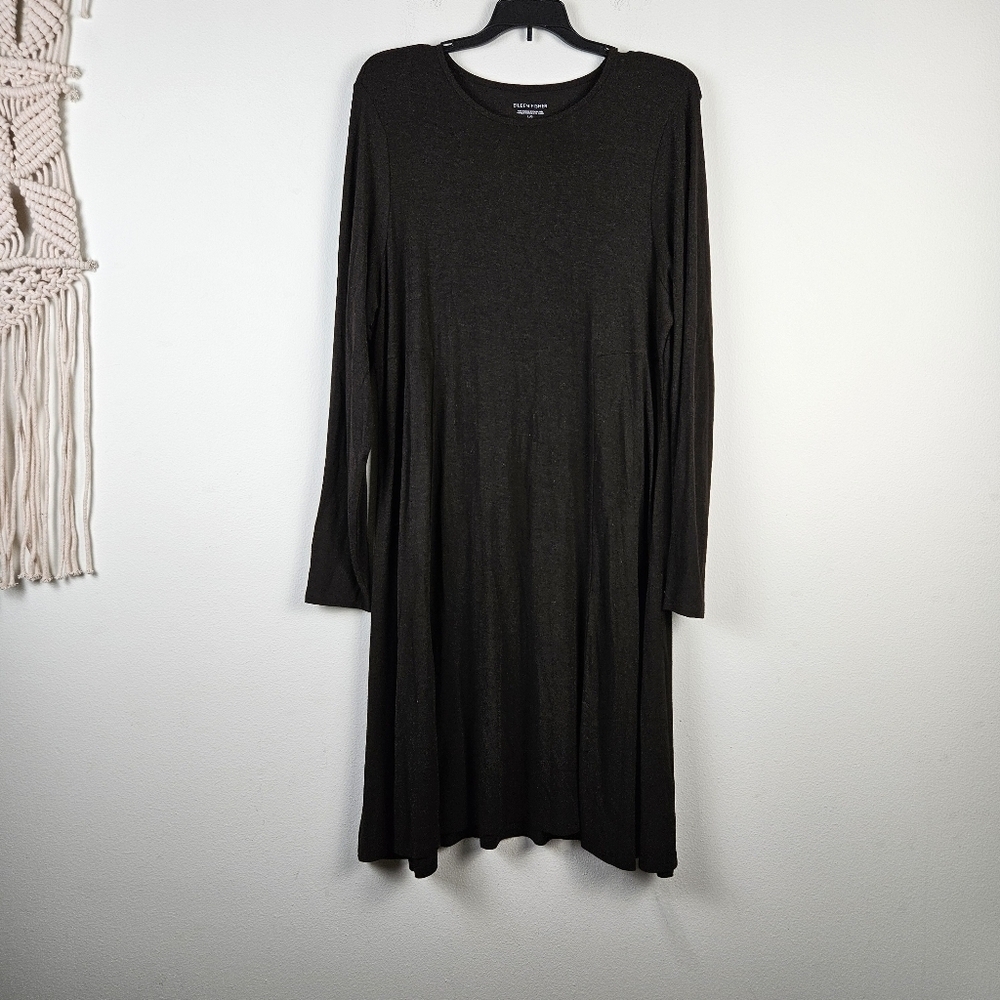 Eileen Fisher Viscose Spandex stretch brown dress Large Minimalist Basic Classic